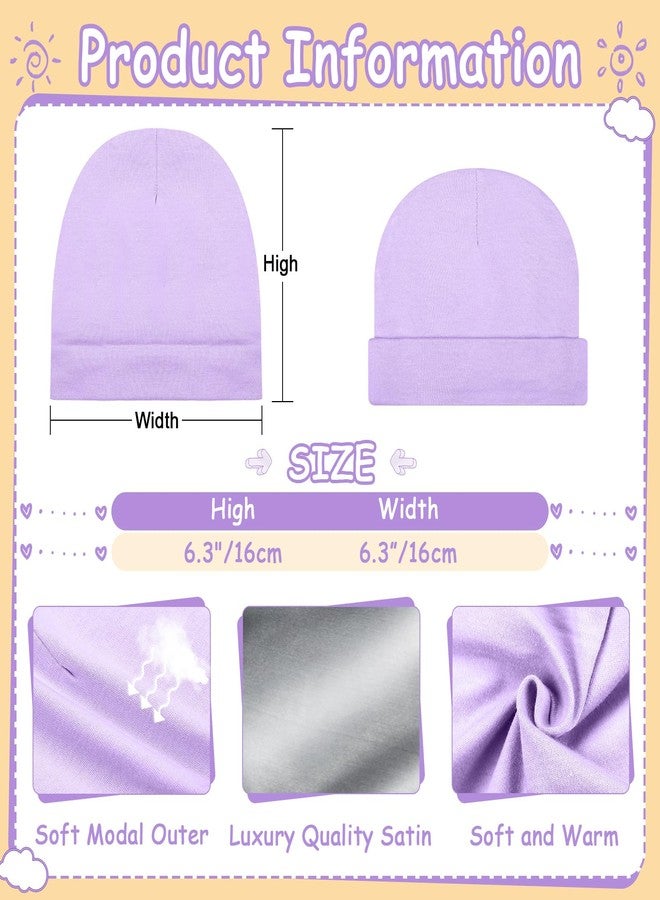 Cotwinter 6 Pcs Satin Lined Baby Newborn Hats Silk Satin Lined Beanie Toddler Hat for Hospital Infant Girls Boys 0-6 Months (Cute Color) - Image 4